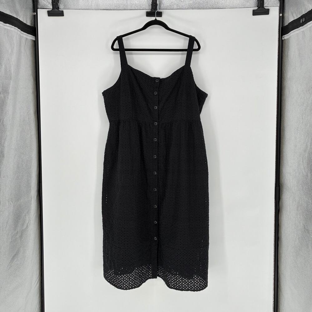 J. Crew Black Cotton Embroidered Eyelet Sleeveless Midi Sundress - Plus Size 24